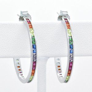 925 Silver Rainbow Sapphire Large Hoop Earrings